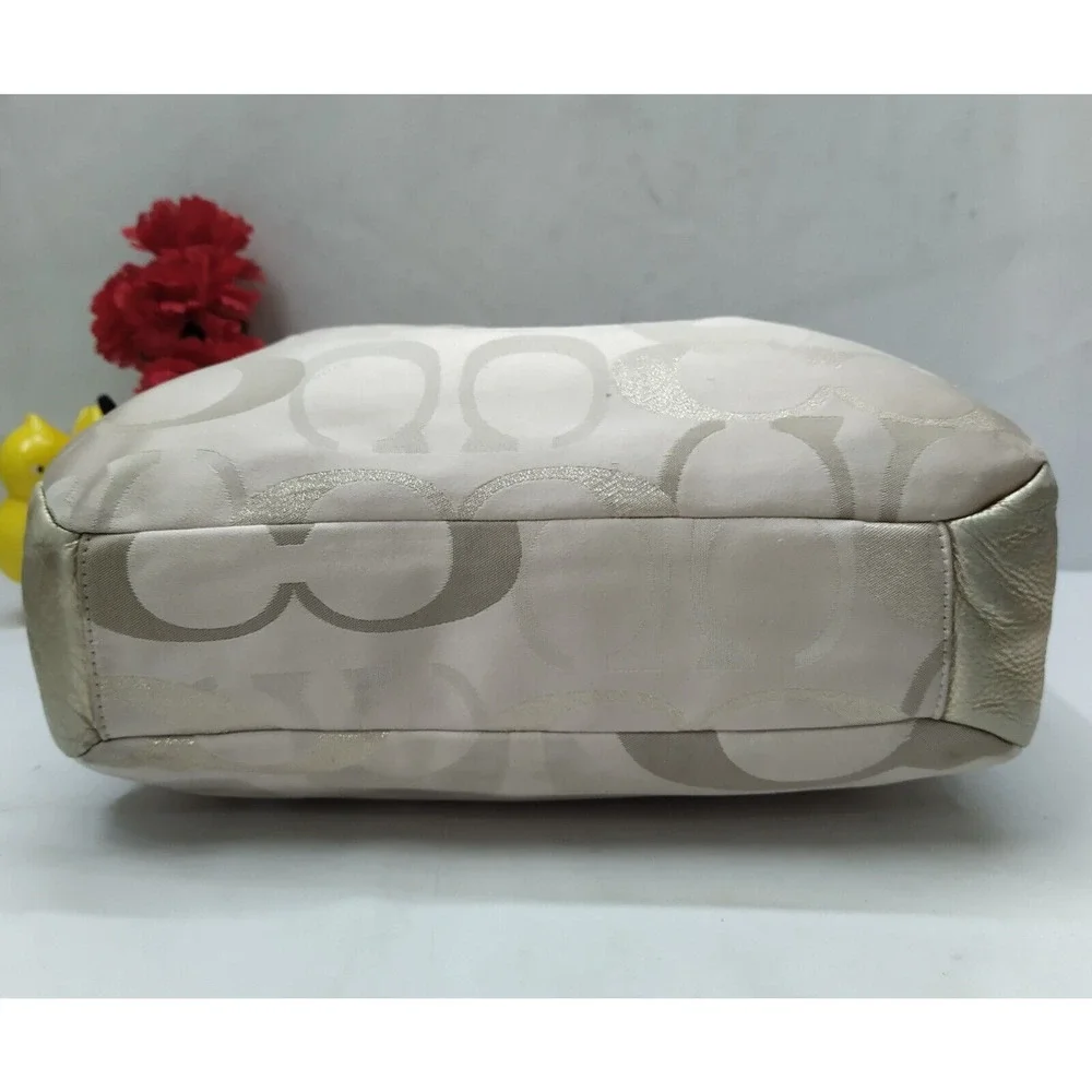 Coach Signature Cream Beige Canvas Leather Trim Double Handles Tote Shoulder Bag